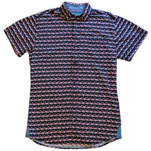 Good Vibes men's flamingo shirt black and pink button down slim fit size S